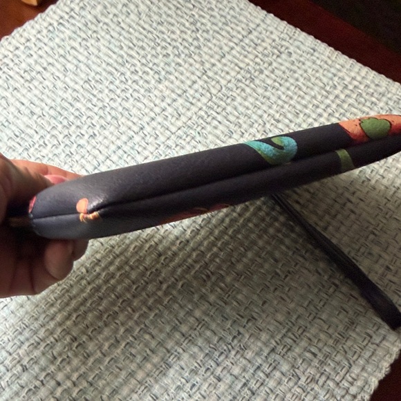 COACH Navy Floral Leather Wristlet with Multicolor Blooms - Picture 4 of 12